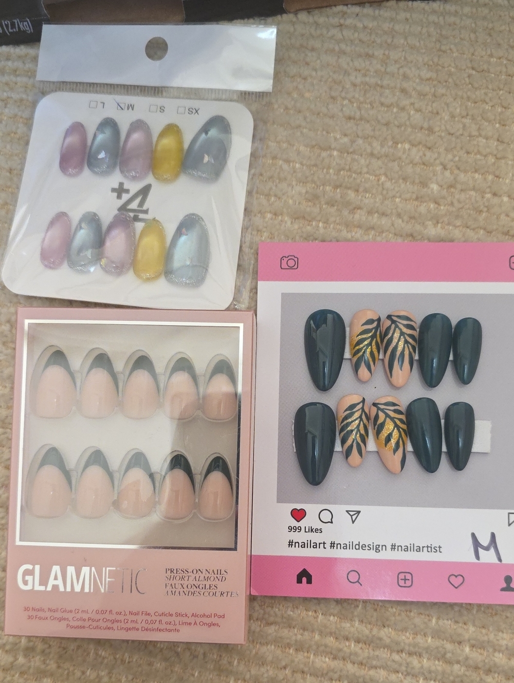 Glamnetic Almond Press-On Nails & Leaf Accent Set -
